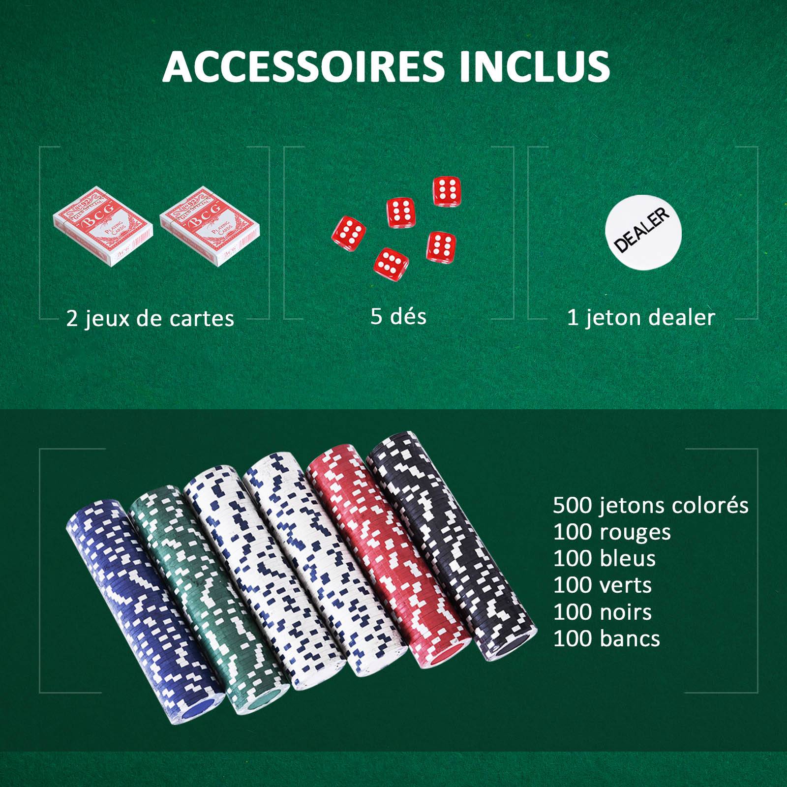 Mallette de Poker Coffret de Poker Complet avec 500 jetons 2 Jeux de Cartes + 5 dés Bouton Dealer 2 clés alu. - Image 6