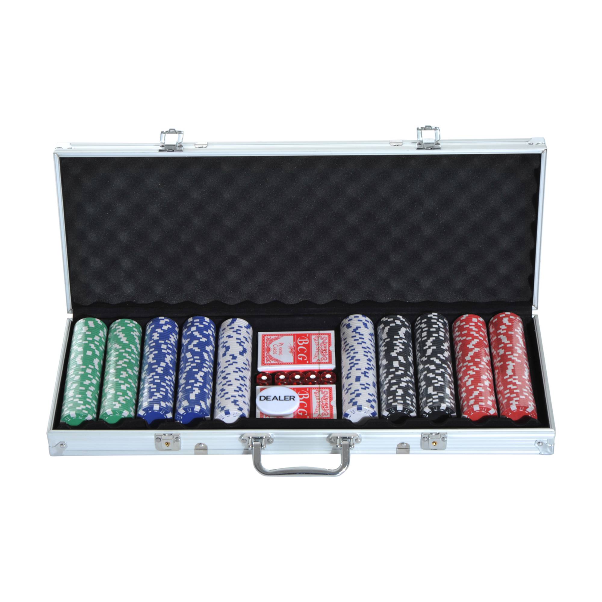 Mallette de Poker Coffret de Poker Complet avec 500 jetons 2 Jeux de Cartes + 5 dés Bouton Dealer 2 clés alu. - Image 2