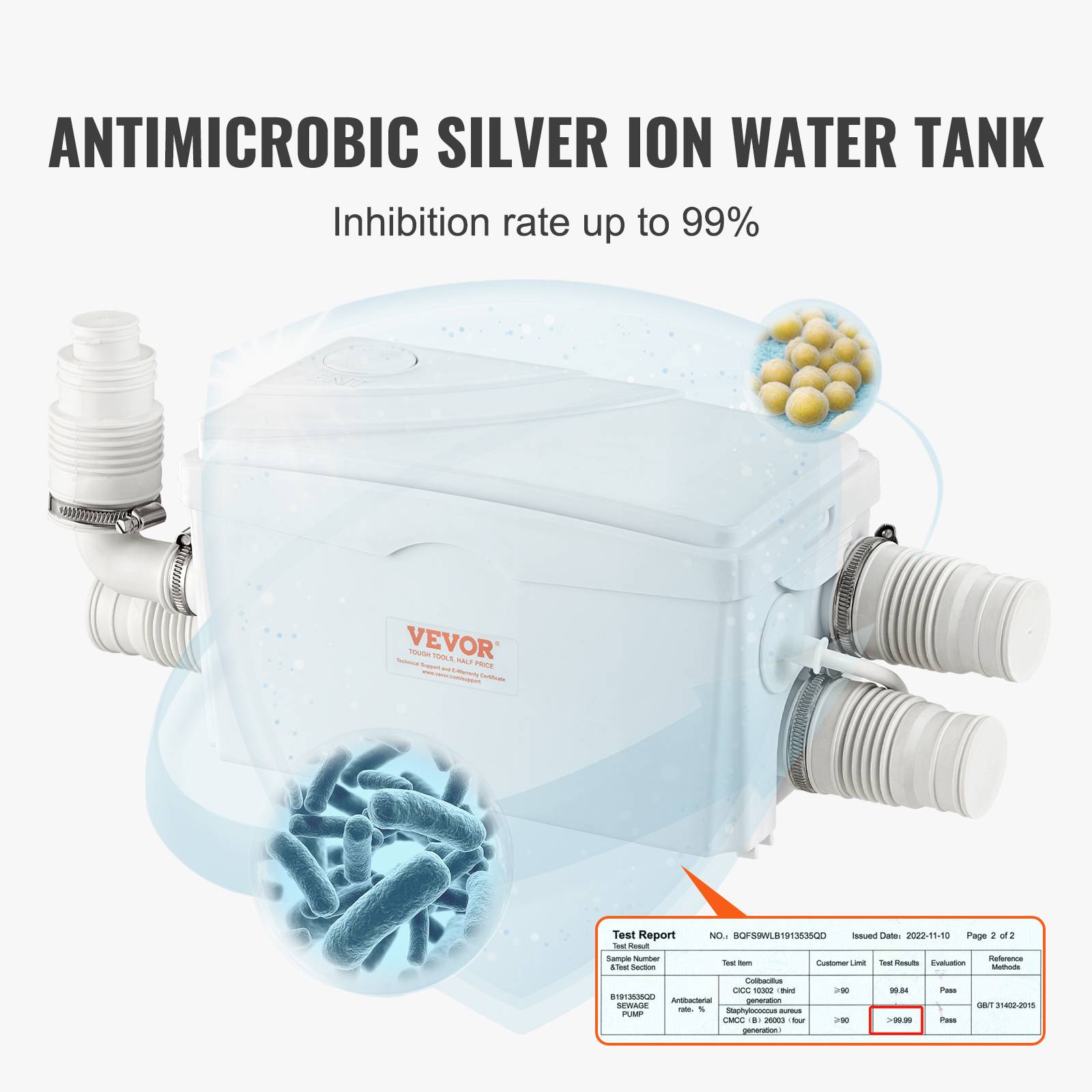 VEVOR Pompe macératrice 350W, 3 entrées eau, 6000 L/h, relevage 7 m, eaux usées sous-sol/cuisine. - Image 4