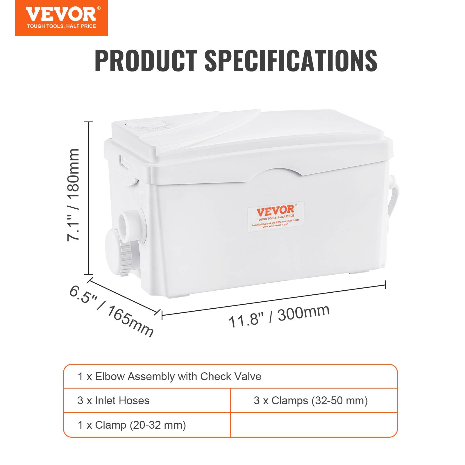 VEVOR Pompe macératrice 350W, 3 entrées eau, 6000 L/h, relevage 7 m, eaux usées sous-sol/cuisine. - Image 7