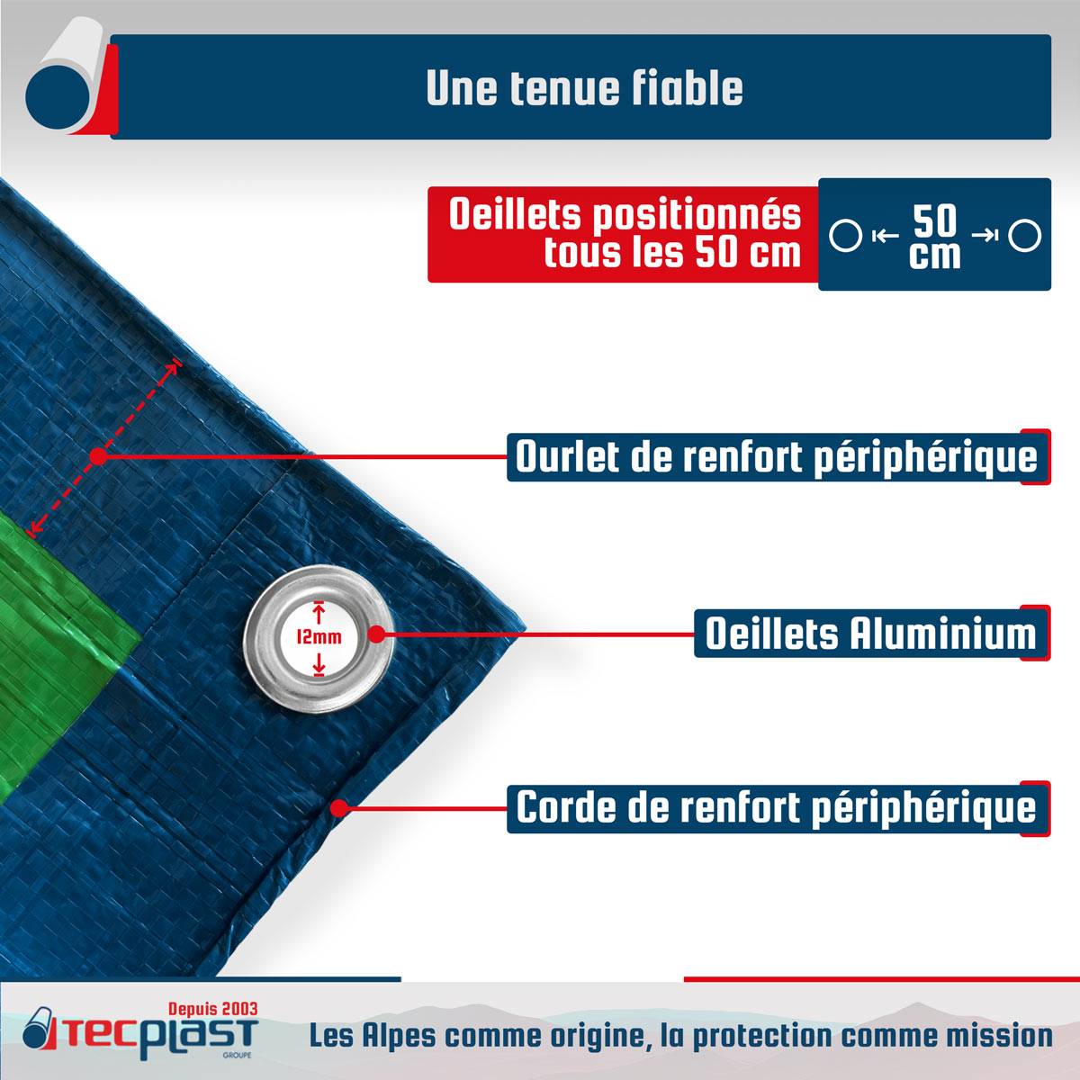 Bâche Jardin 10x15 m SR150JD Bleue et Verte - Haute Qualité - Bâche d'extérieur imperméable avec oeillets TECPLAST - Image 5