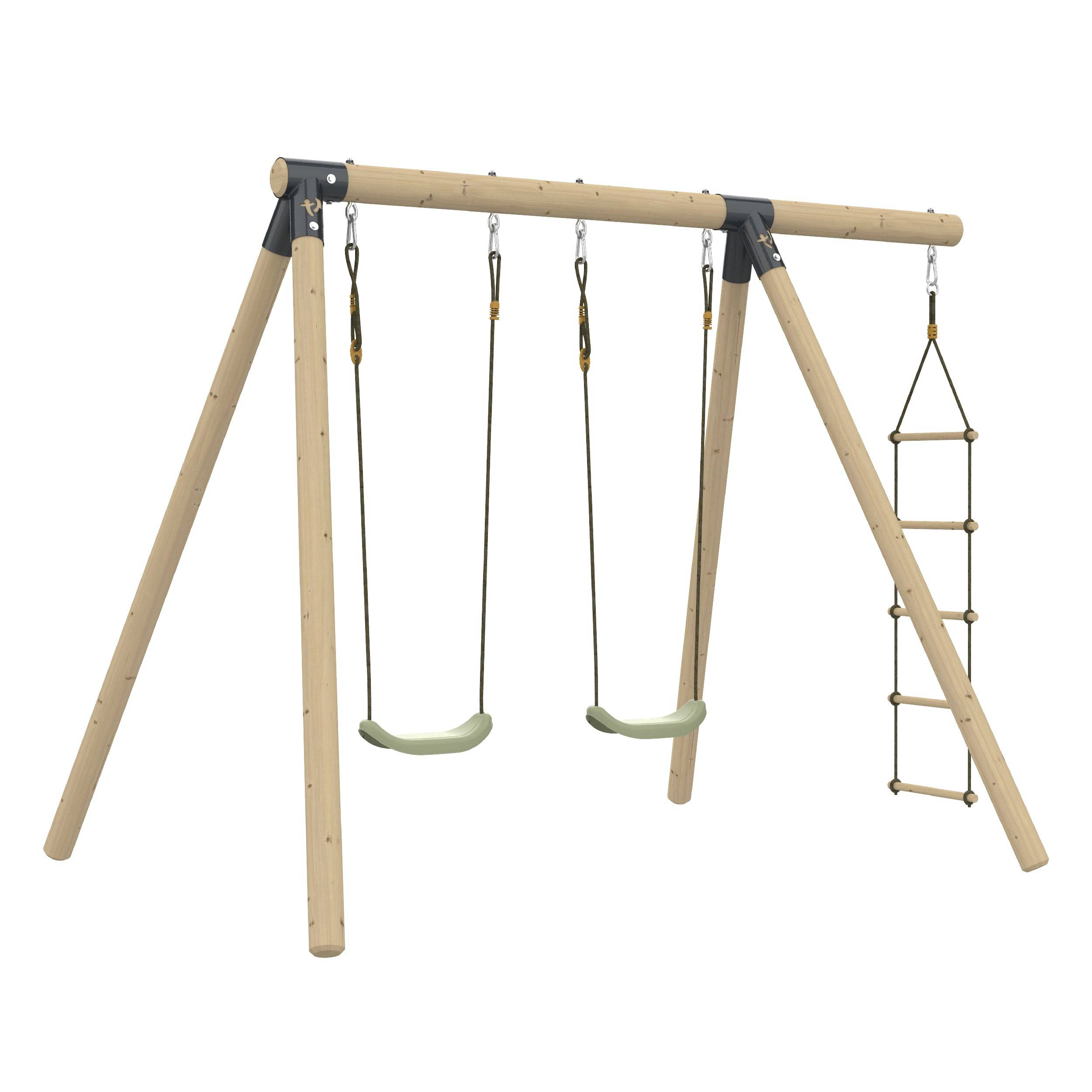 Portique AMANDIER 2 balançoires - échelle corde - kit d'ancrage - bois FSC® h190 cm - Image 2