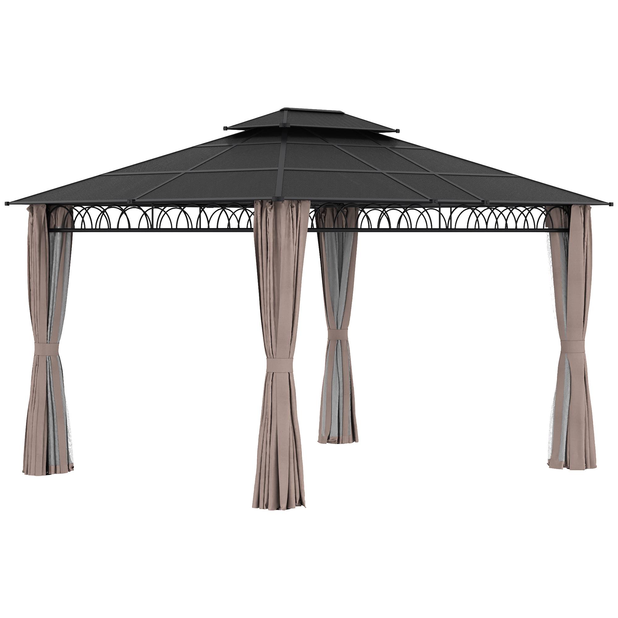 Outsunny - Tonnelle pavillon jardin 4x3m toit polycarbonate parois latérales anti-UV et moustiquaires noir - Outsunny