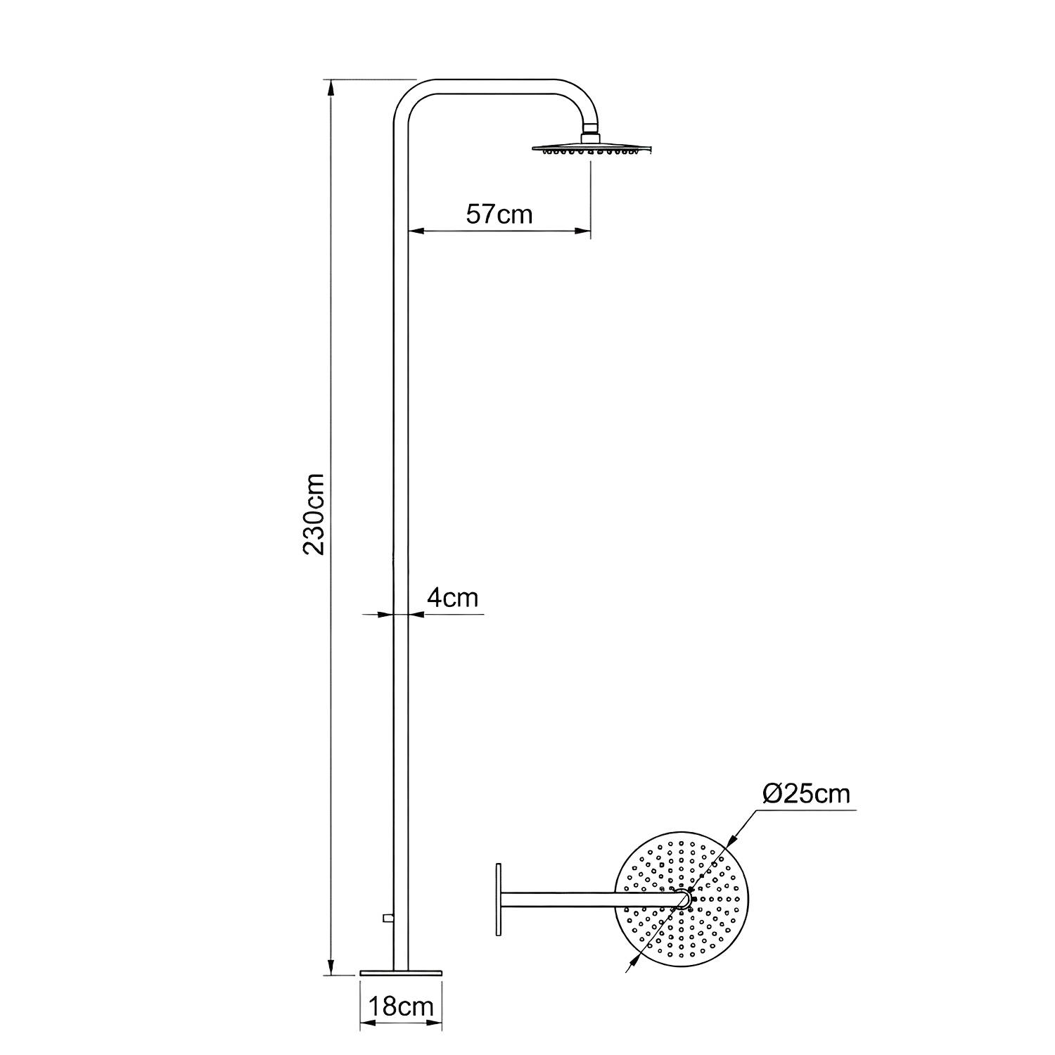 Douche exterieure acier inox 316L eau froide pommeau 25 cm anticalcaire - Image 3