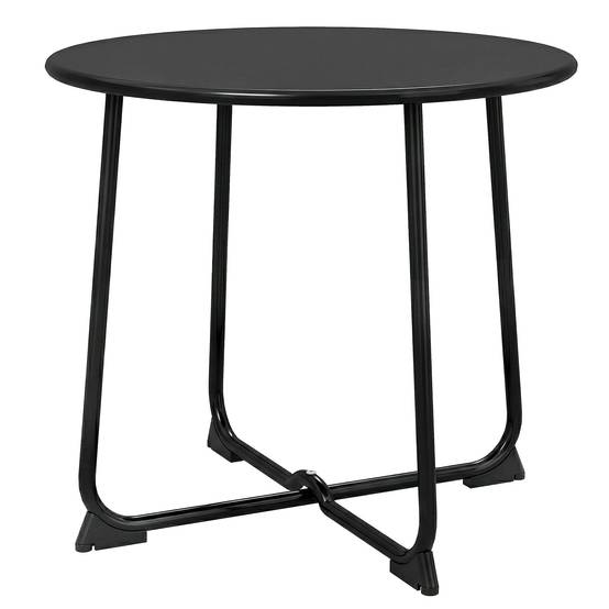Table basse ronde extérieur 50 cm métal piètement X pieds antidérapants noire - Image 2