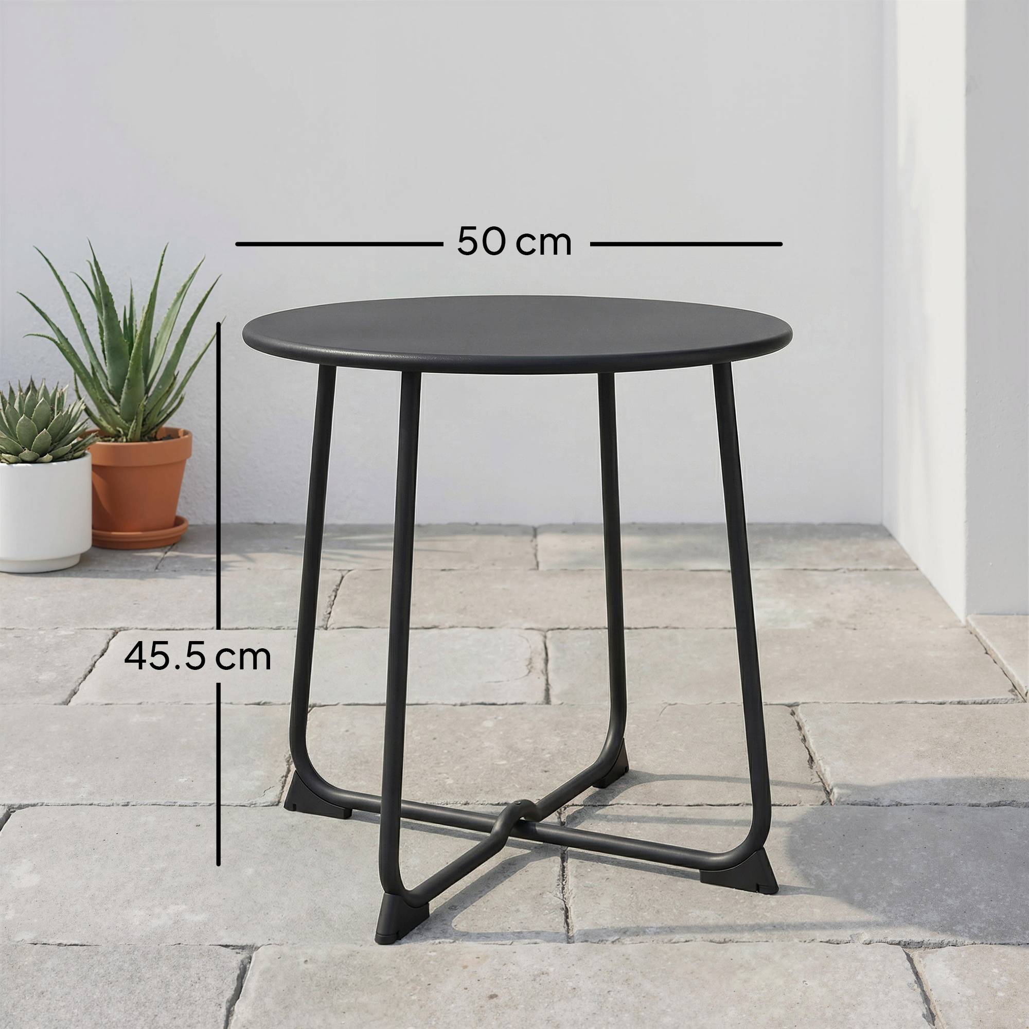 Table basse ronde extérieur 50 cm métal piètement X pieds antidérapants noire - Image 5