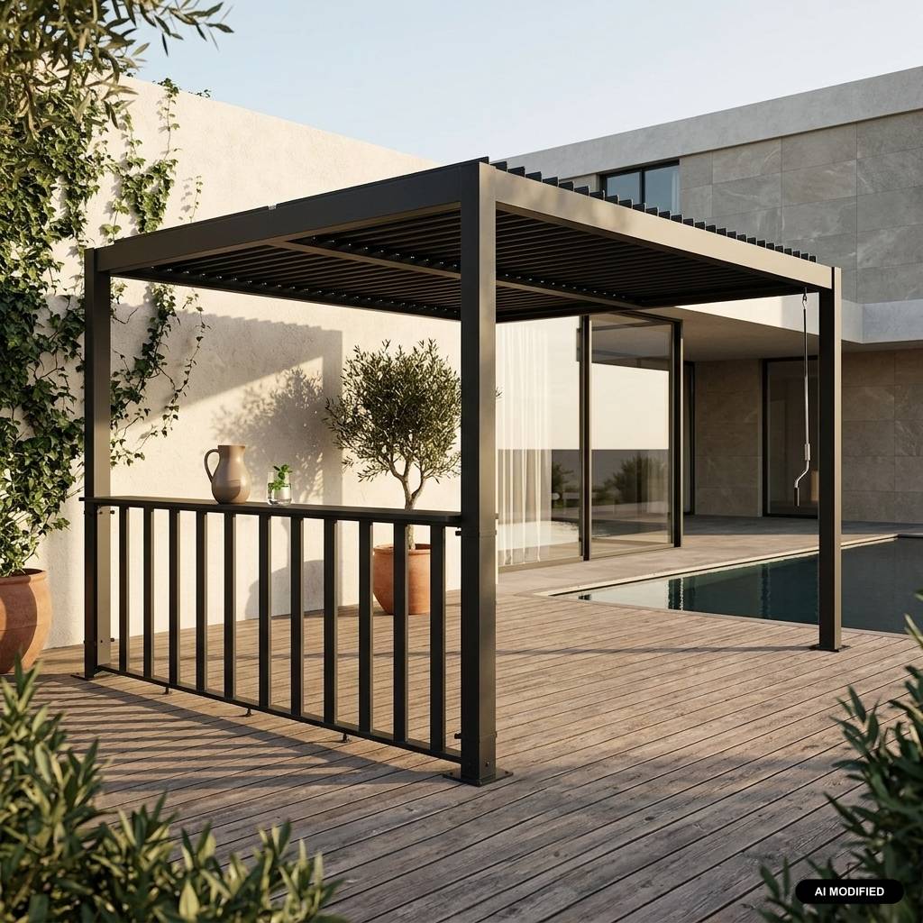 sweeek - Pergola bioclimatique aluminium et acier 3x3m + bar 3m anthracite Palace | sweeek - Image 1