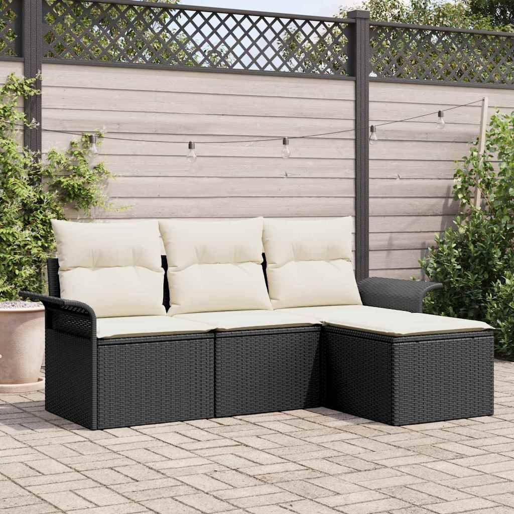 ComfortXL - Salon Bas de Jardin 4 Pièces Résine Tressée Noire, Canapé Modulable avec Pouf et Coussins – ComfortXL Outdoor Living - Image 1