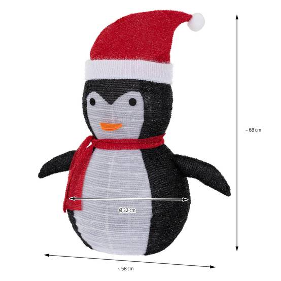 Pingouin de Noël LED décoration avec bonnet écharpe 68cm figurine d'hiver jardin - Image 7