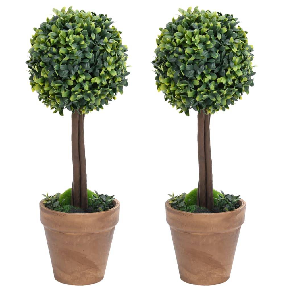 Plantes de buis artificiel polyéthylène et bois vert 14.5 x 14.5 x 56 cm - PANGIVO - Image 1