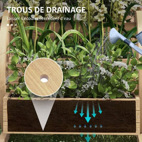 Jardinière sur pieds 3 niveaux charrette bois sapin jardin potager 62x61x57cm - ComfortXL Outdoor Living - Image 7
