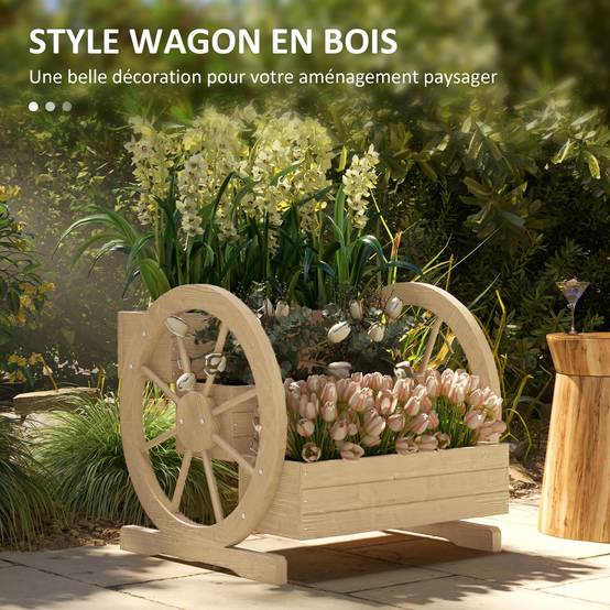 Jardinière sur pieds 3 niveaux charrette bois sapin jardin potager 62x61x57cm - ComfortXL Outdoor Living - Image 6