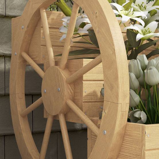 Jardinière sur pieds 3 niveaux charrette bois sapin jardin potager 62x61x57cm - ComfortXL Outdoor Living - Image 10