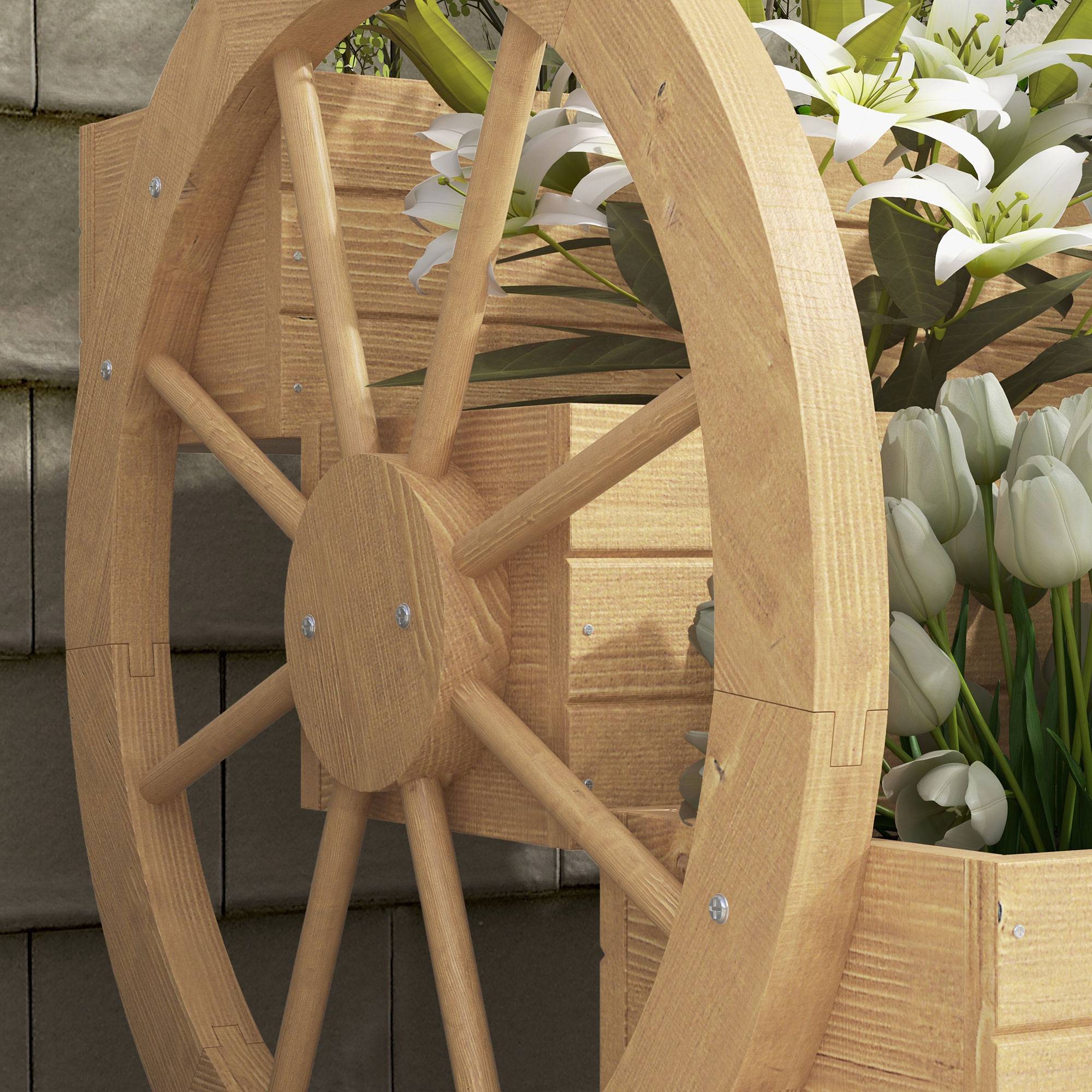 Jardinière sur pieds 3 niveaux charrette bois sapin jardin potager 62x61x57cm - ComfortXL Outdoor Living - Image 10