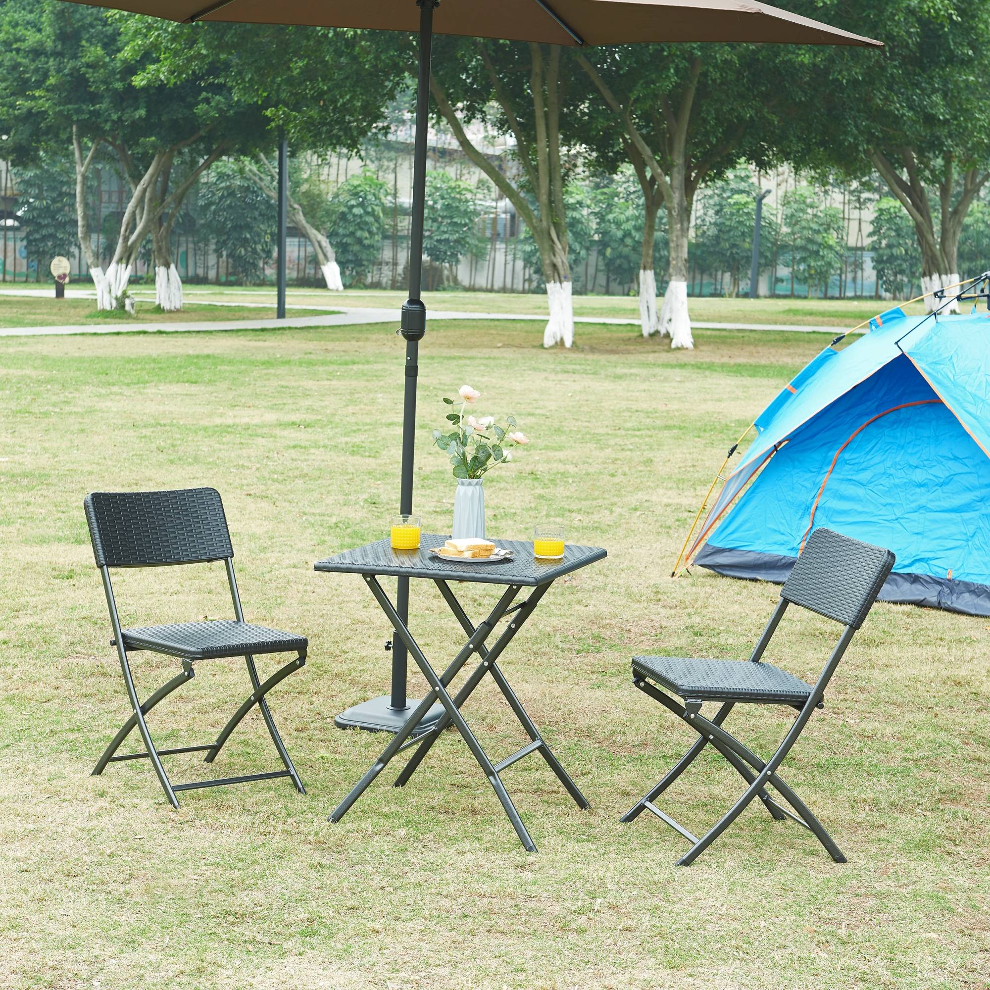 Table de camping pliante Mark 62 x 62 x 73 cm effet rotin noir [en.casa] - Image 2