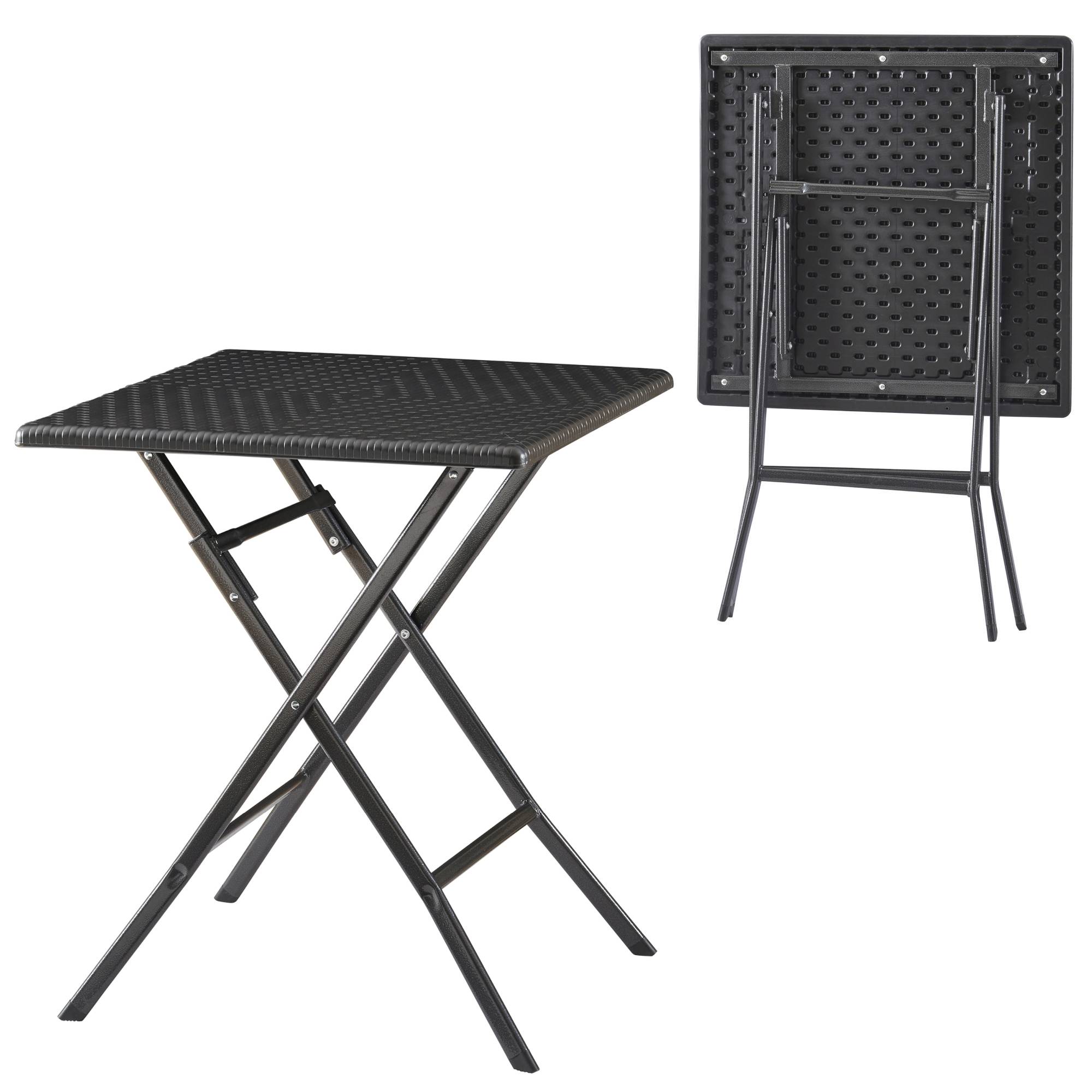 Table de camping pliante Mark 62 x 62 x 73 cm effet rotin noir [en.casa] - Image 1