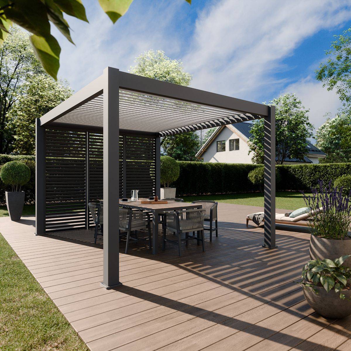 Direct Abris - Pergola Bioclimatique Autoportée 12m² - 3x4m Trois Panneaux Vénitiens - Anthracite - Lames Inclinables à 120 degrés - ELIOS - Image 1