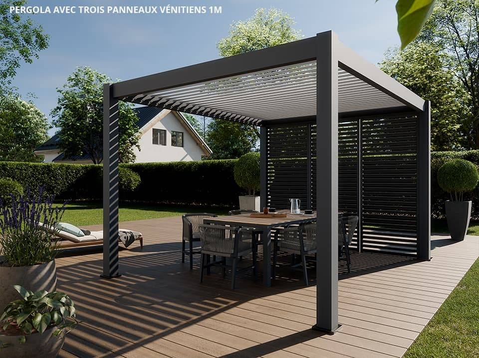 Pergola Bioclimatique Autoportée 12m² - 3x4m Trois Panneaux Vénitiens - Anthracite - Lames Inclinables à 120 degrés - ECLIPSE - Image 1