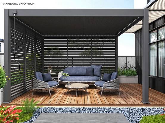 Pergola Bioclimatique Autoportée 12m² - 3x4m Trois Panneaux Vénitiens - Anthracite - Lames Inclinables à 120 degrés - ECLIPSE - Image 6
