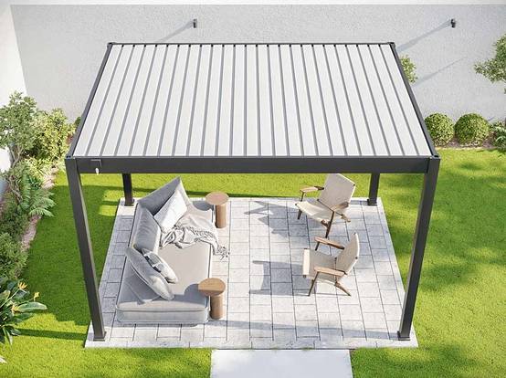 Pergola Bioclimatique Autoportée 12m² - 3x4m Trois Panneaux Vénitiens - Anthracite - Lames Inclinables à 120 degrés - ECLIPSE - Image 8