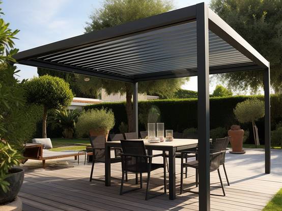 Pergola Bioclimatique Autoportée 12m² - 3x4m Trois Panneaux Vénitiens - Anthracite - Lames Inclinables à 120 degrés - ECLIPSE - Image 2