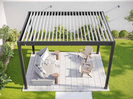 Pergola Bioclimatique Autoportée 12m² - 3x4m Trois Panneaux Vénitiens - Anthracite - Lames Inclinables à 120 degrés - ECLIPSE - Image 9