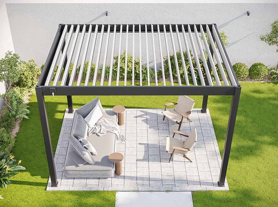 Pergola Bioclimatique Autoportée 12m² - 3x4m Trois Panneaux Vénitiens - Anthracite - Lames Inclinables à 120 degrés - ECLIPSE - Image 9