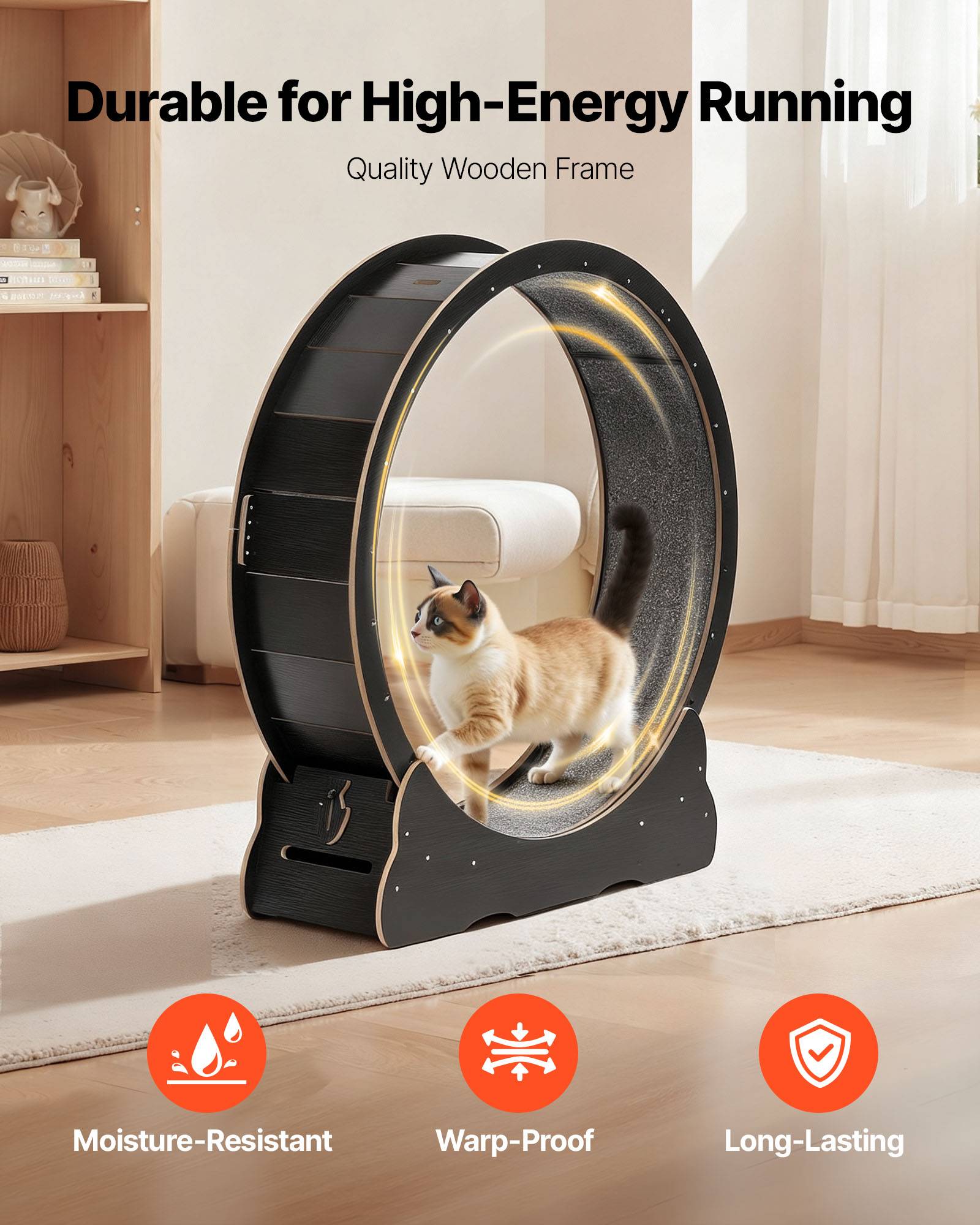Vevor - VEVOR Roue d'Exercice pour Chat Intérieur 8,6-12,7 kg 120 cm Piste Moquette Noir - Image 6