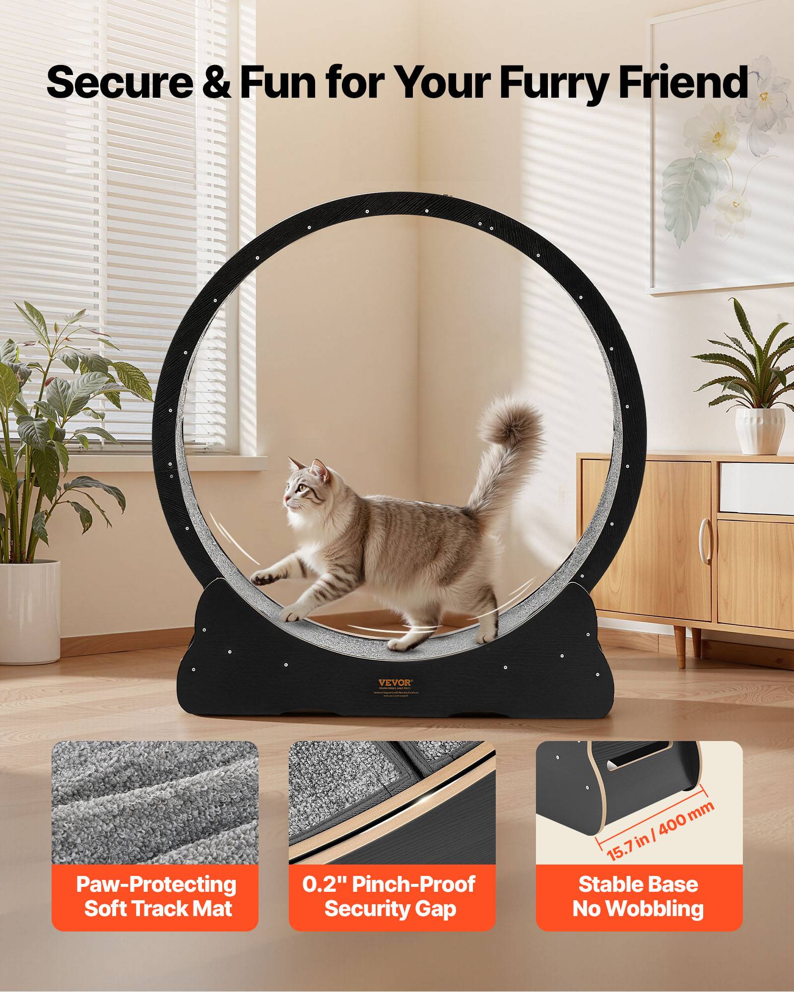 Vevor - VEVOR Roue d'Exercice pour Chat Intérieur 8,6-12,7 kg 120 cm Piste Moquette Noir - Image 3