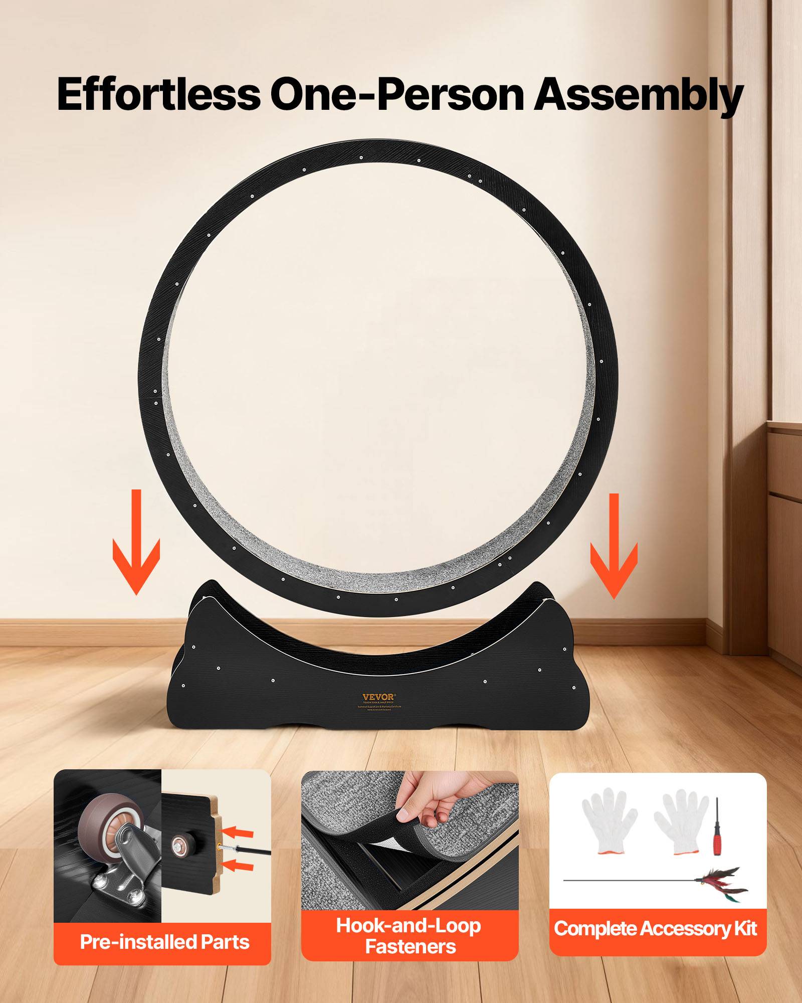 Vevor - VEVOR Roue d'Exercice pour Chat Intérieur 8,6-12,7 kg 120 cm Piste Moquette Noir - Image 5
