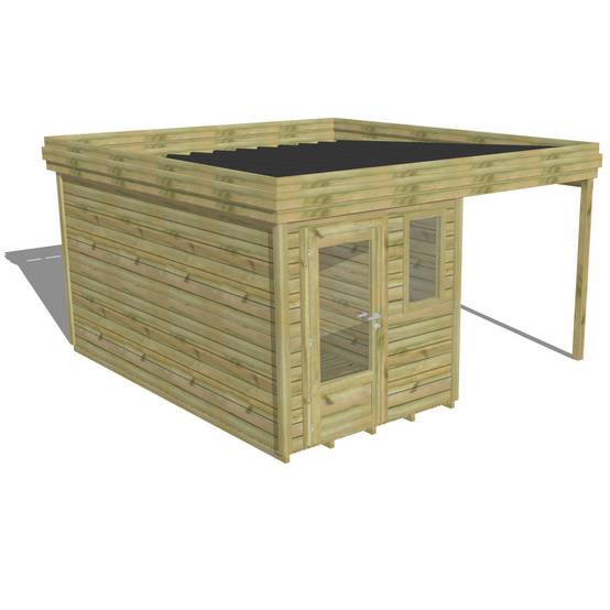 ABRI DE JARDIN bois autoclave 27mm - 4,14x4,34m / 18m2 - Bac acier - Plancher bois - Image 1