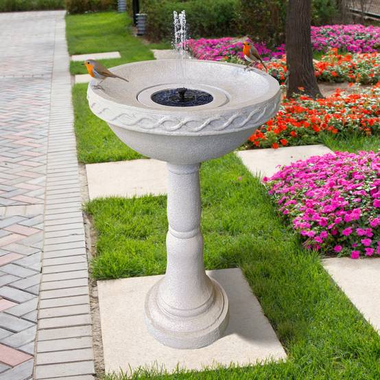 Fontaine de jardin solaire antique 48x77 cm Birdy Art-Pond polyrésine blanc avec pompe et batterie - Image 1