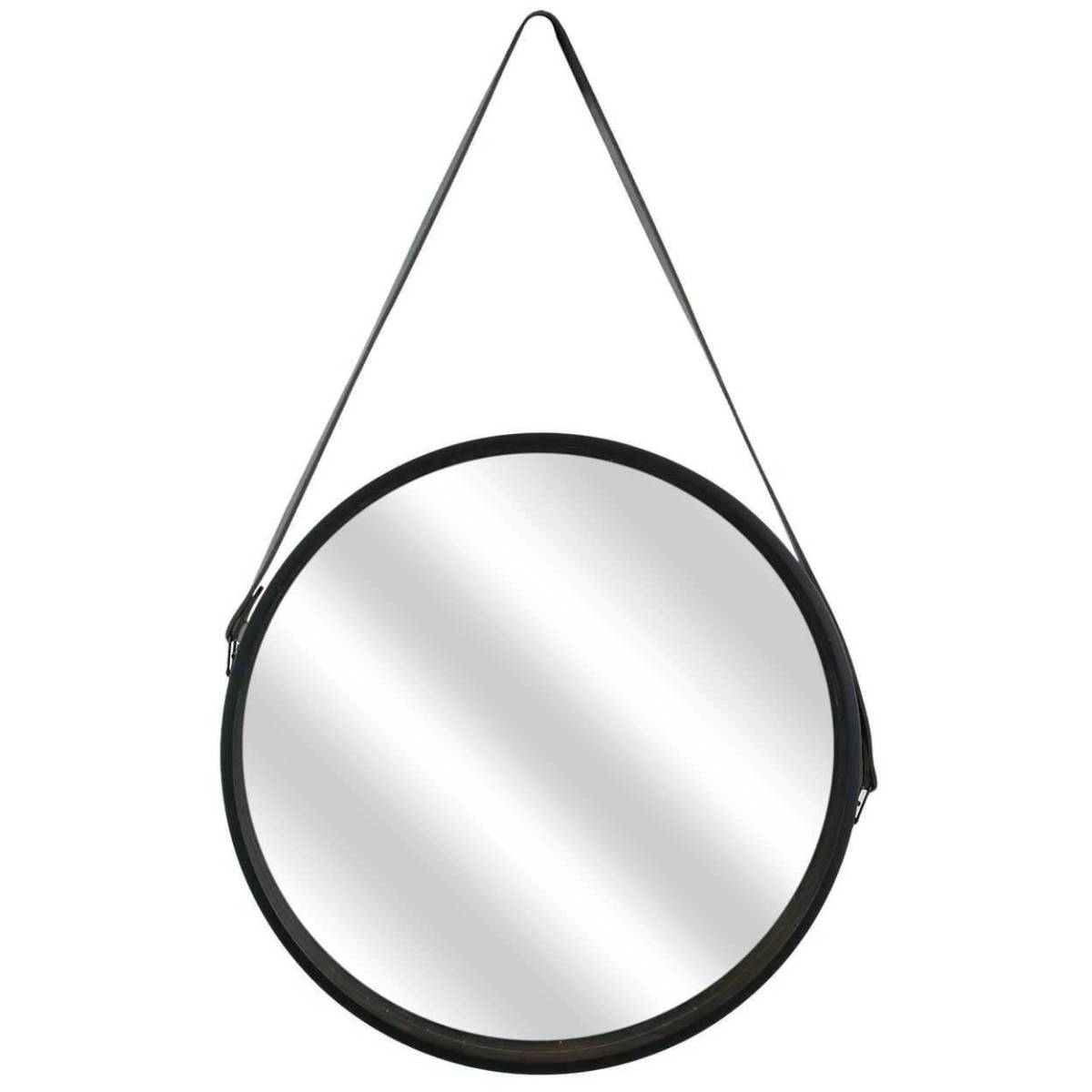 The Home Deco Factory - Miroir rond 40 cm avec anse en polyuréthane Noir - Image 1