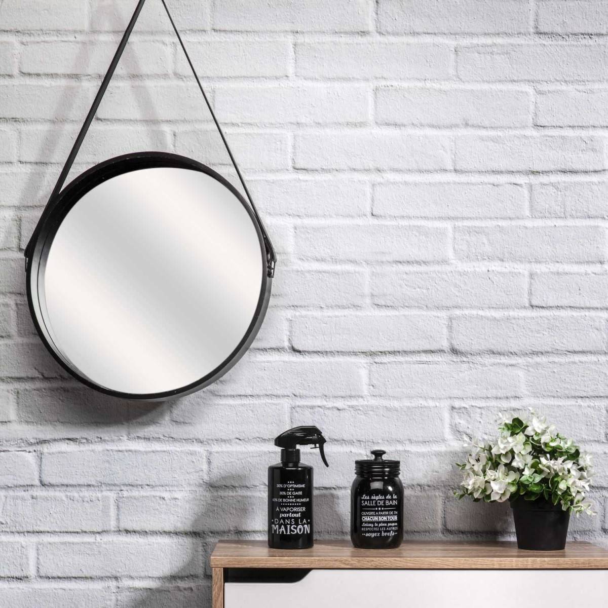 The Home Deco Factory - Miroir rond 40 cm avec anse en polyuréthane Noir - Image 5