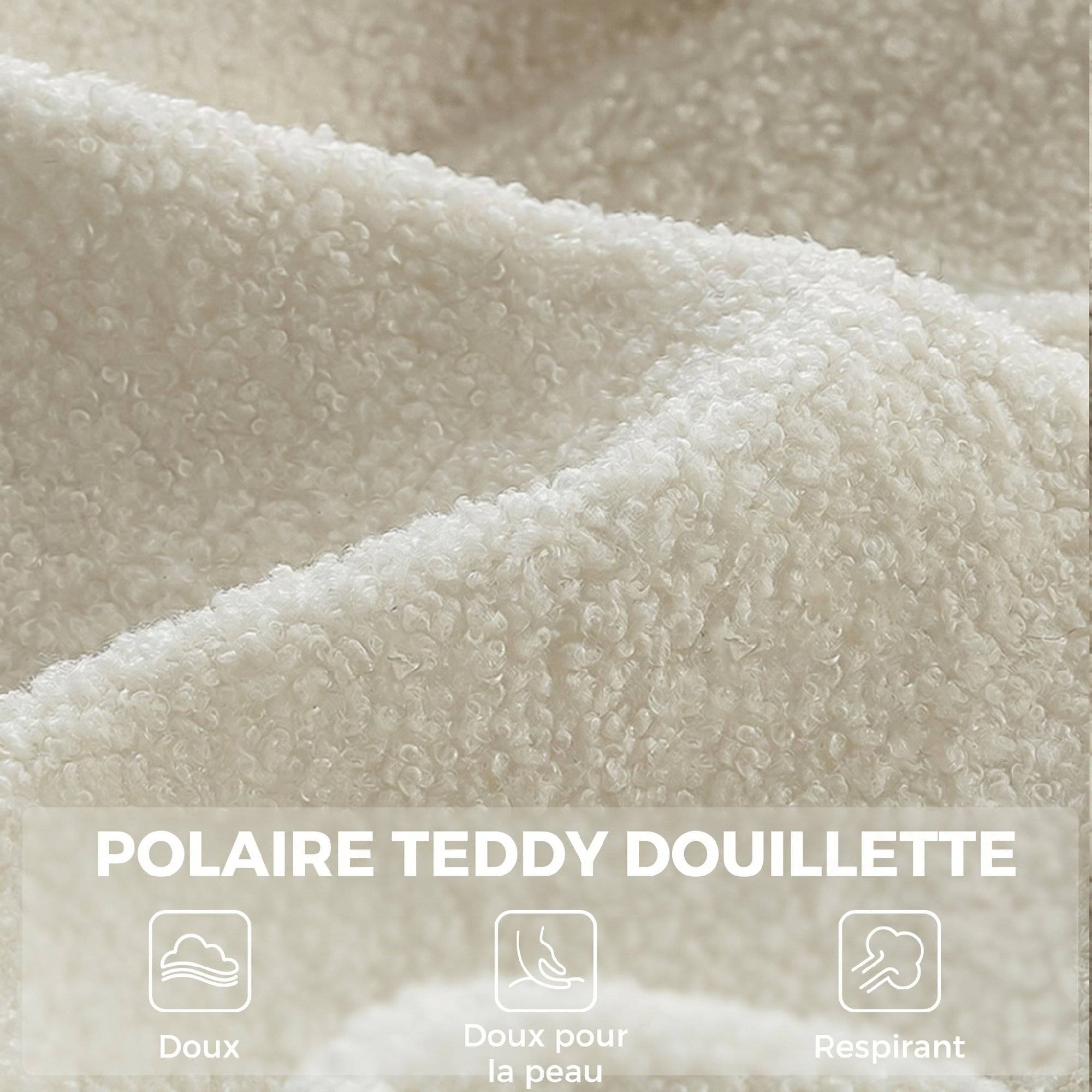 Sans Marque - Fauteuil de Salon avec Repose-Pied, Fauteuil d'Appoint Capitonné en Peluche Teddy, Dossier Haut, Poches Latérales, Beige - Image 8