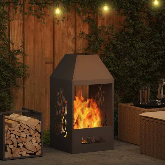 Cheminée de Jardin Acier Foyer Vertical Chauffage Extérieur Terrasse Noir 100cm – ComfortXL Outdoor Living - Image 4