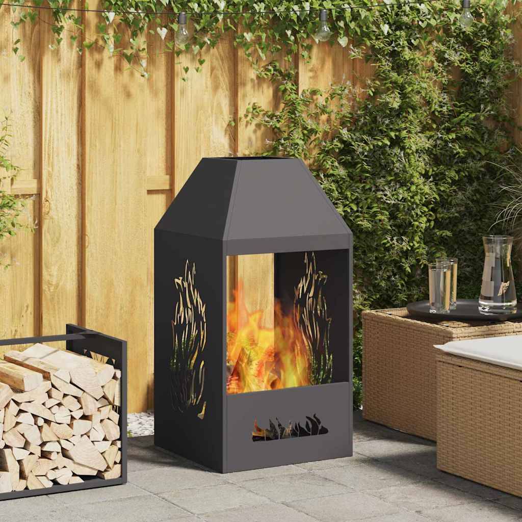 Cheminée de Jardin Acier Foyer Vertical Chauffage Extérieur Terrasse Noir 100cm – ComfortXL Outdoor Living - Image 1