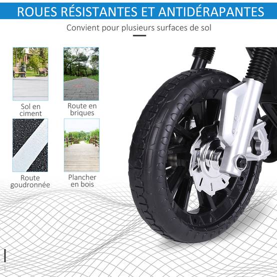 Moto électrique pour Enfants de 3-6 ans 25 W 6 V 3 Km/h Effets Lumineux et sonores roulettes Amovibles Charge max. 30 kg Bleu - Image 8