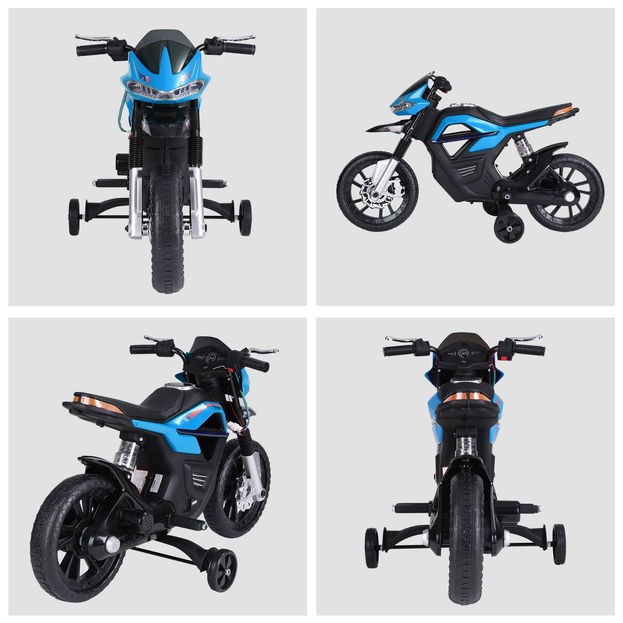 Moto électrique pour Enfants de 3-6 ans 25 W 6 V 3 Km/h Effets Lumineux et sonores roulettes Amovibles Charge max. 30 kg Bleu - Image 10