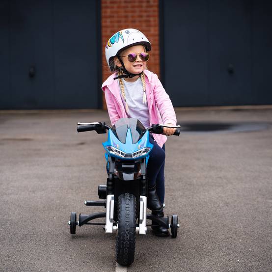 Moto électrique pour Enfants de 3-6 ans 25 W 6 V 3 Km/h Effets Lumineux et sonores roulettes Amovibles Charge max. 30 kg Bleu - Image 4