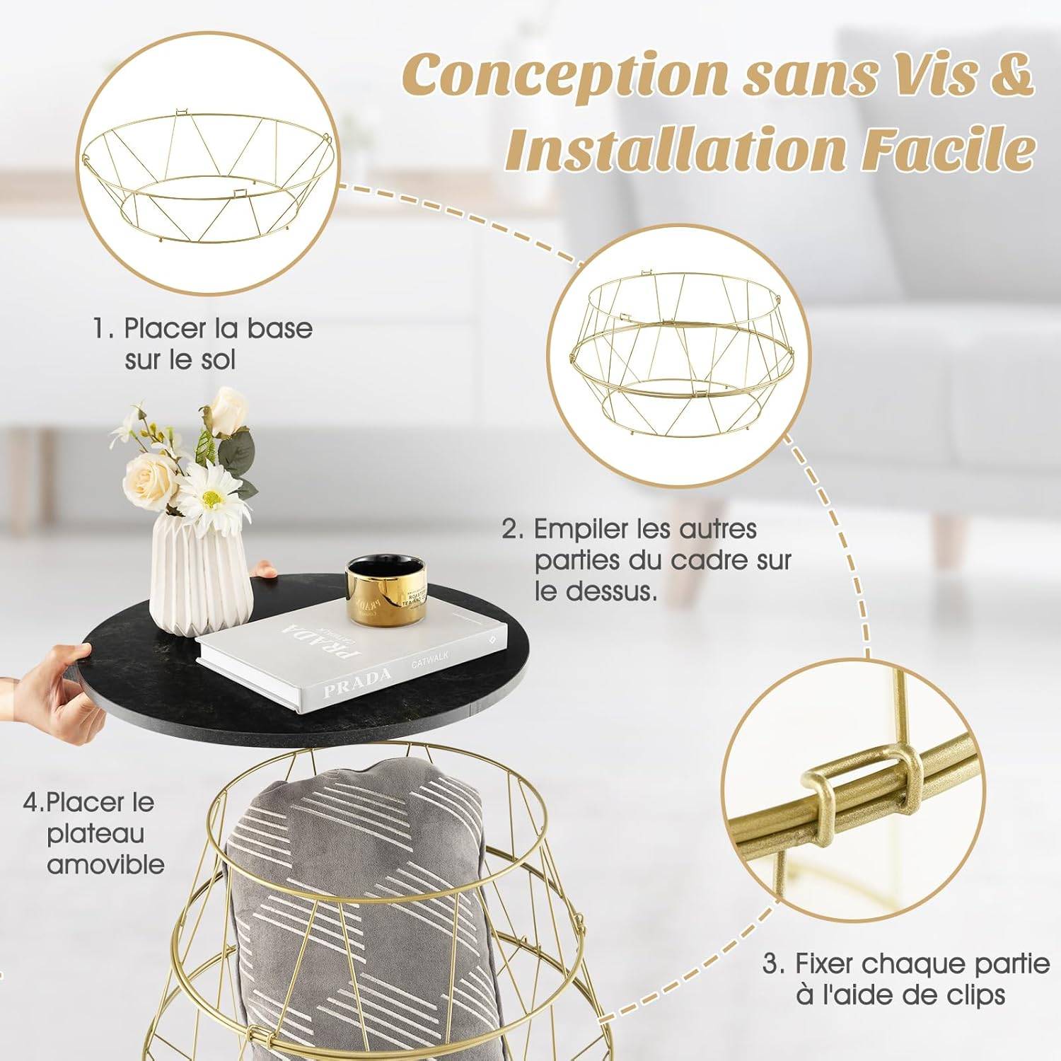 Table d’Appoint, Bout de Canapé Marbre Noir  Ø40x38 cm - Image 3
