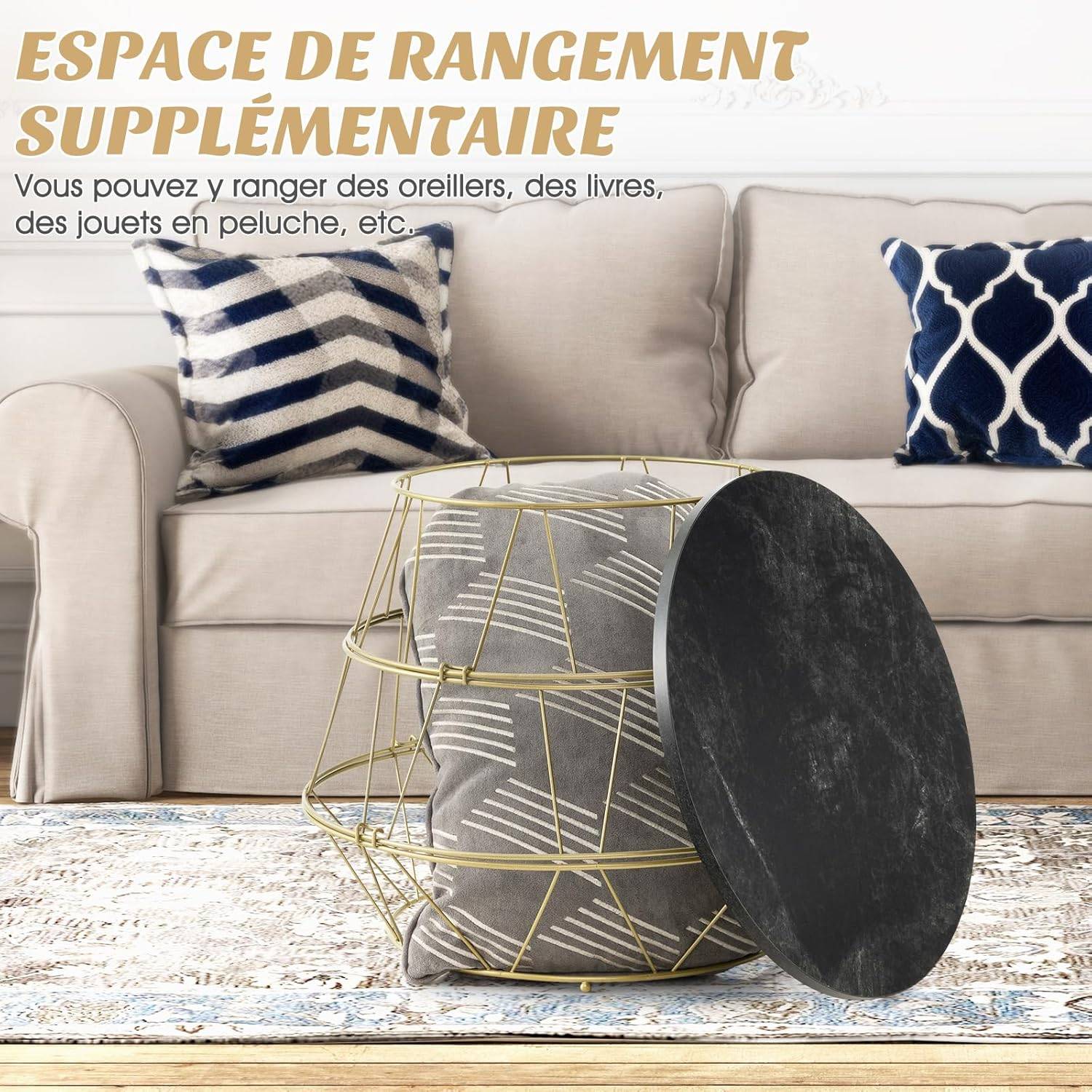 Table d’Appoint, Bout de Canapé Marbre Noir  Ø40x38 cm - Image 2