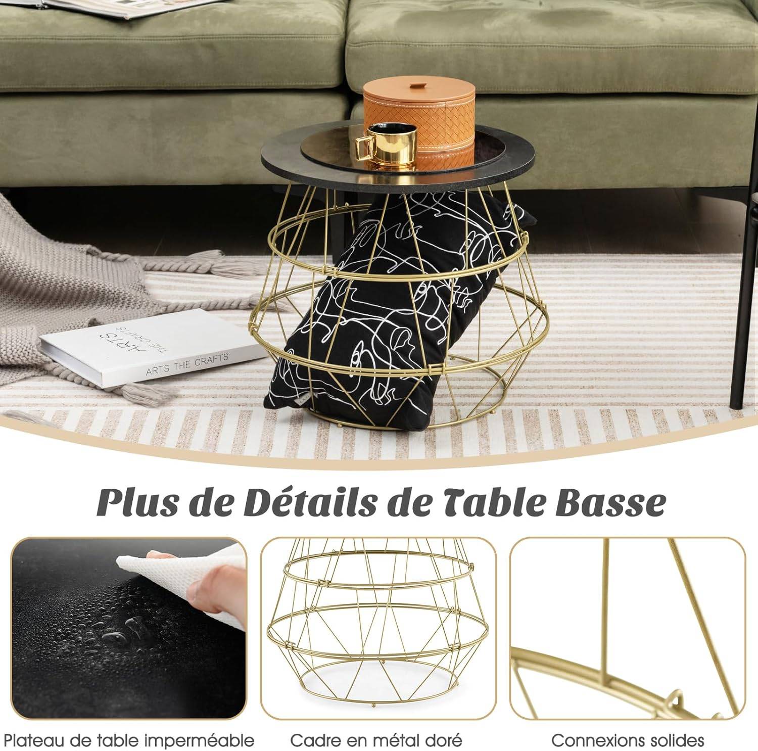 Table d’Appoint, Bout de Canapé Marbre Noir  Ø40x38 cm - Image 4