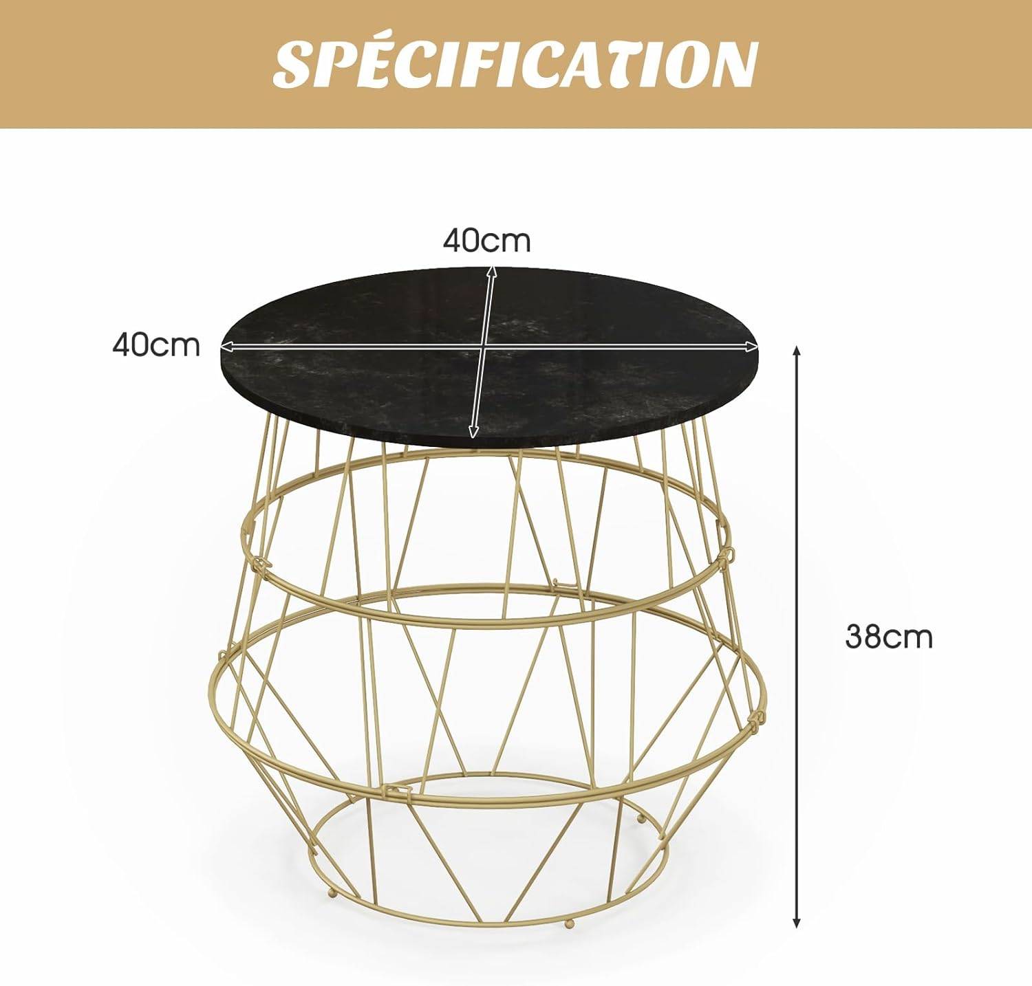 Table d’Appoint, Bout de Canapé Marbre Noir  Ø40x38 cm - Image 5