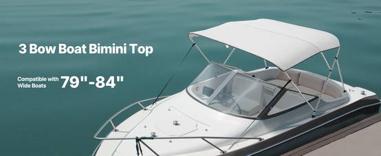 VEVOR Bimini bateau taud de soleil à 3 arceaux 200-213 cm en alu polyester gris - Image 9