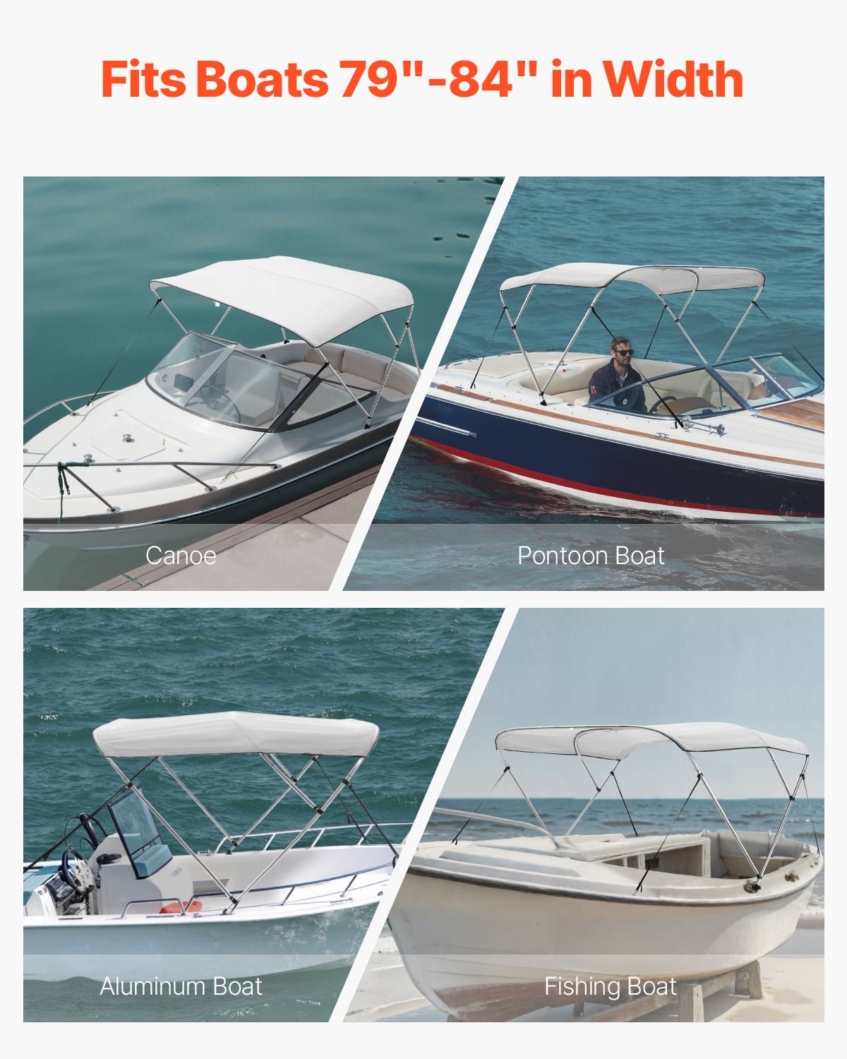 VEVOR Bimini bateau taud de soleil à 3 arceaux 200-213 cm en alu polyester gris - Image 6