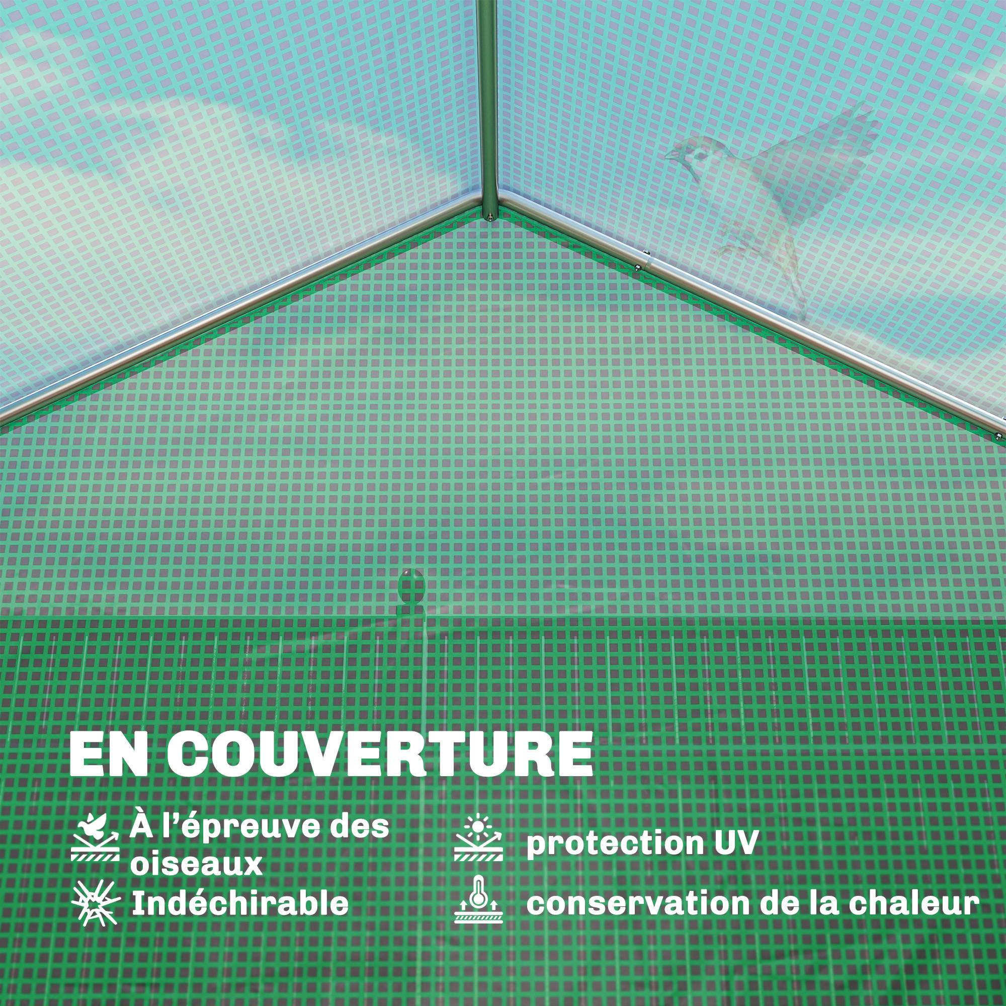 Sans Marque - Serre tunnel de jardin 6m², serre de jardin avec étagères, porte et 6 fenêtres, cadre en acier galvanisé, vert - Image 8