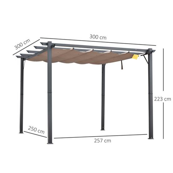 Pergola jardin 3x3 m toit rétractable anti-UV, structure aluminium, gris - Image 5