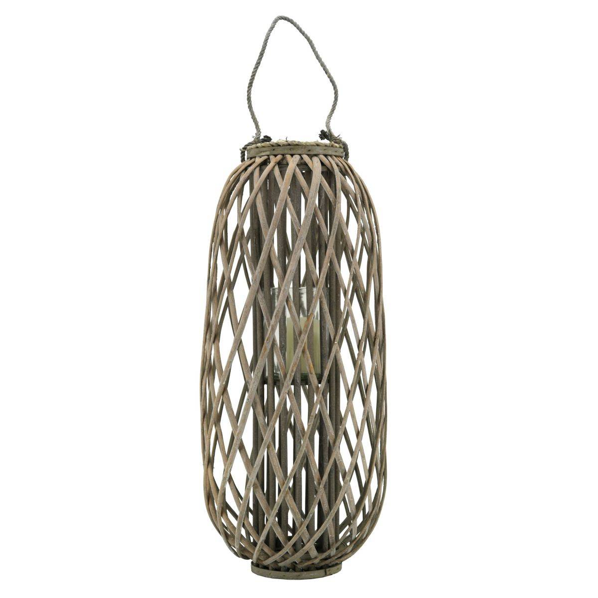 Aubry Gaspard - Lanterne en osier gris ajouré et verre Hauteur 80cm - Image 1