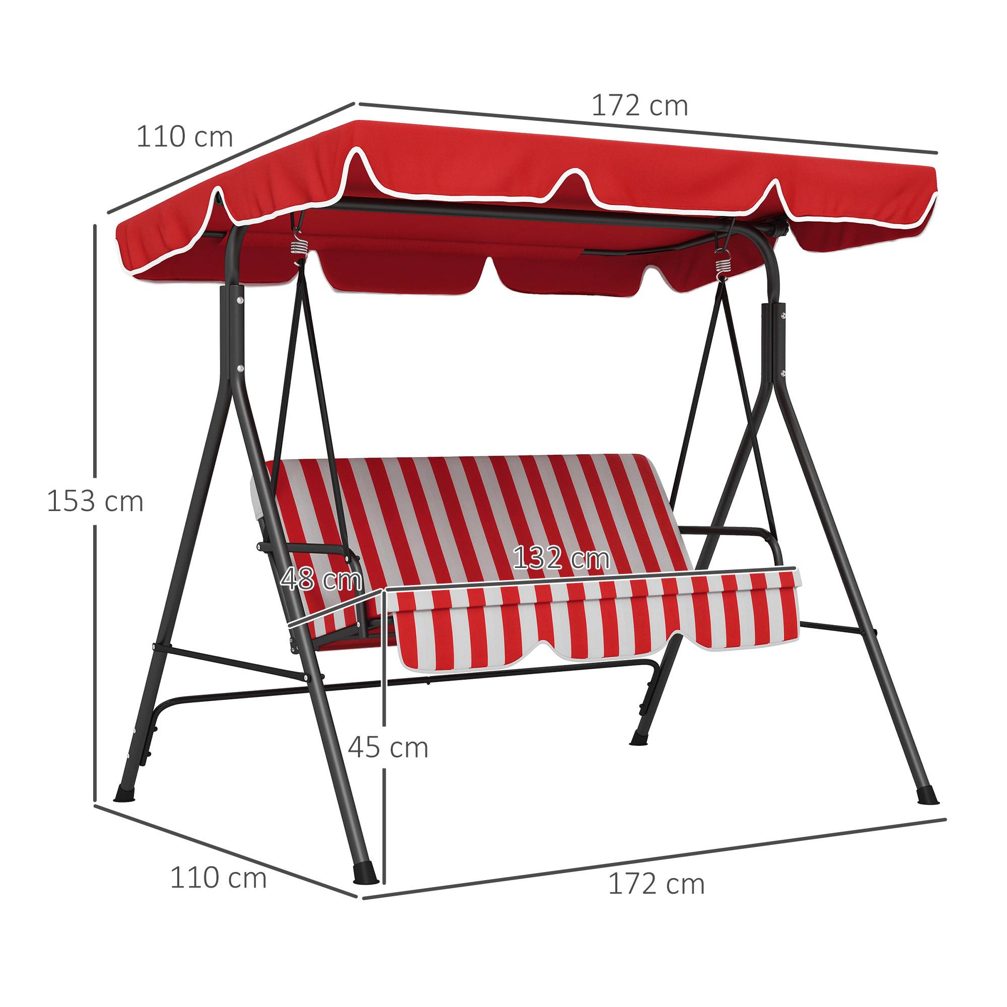 Outsunny - Balancelle de jardin 3 places toit inclinaison réglable coussins assise et dossier acier noir polyester rouge et blanc - Outsunny - Image 3